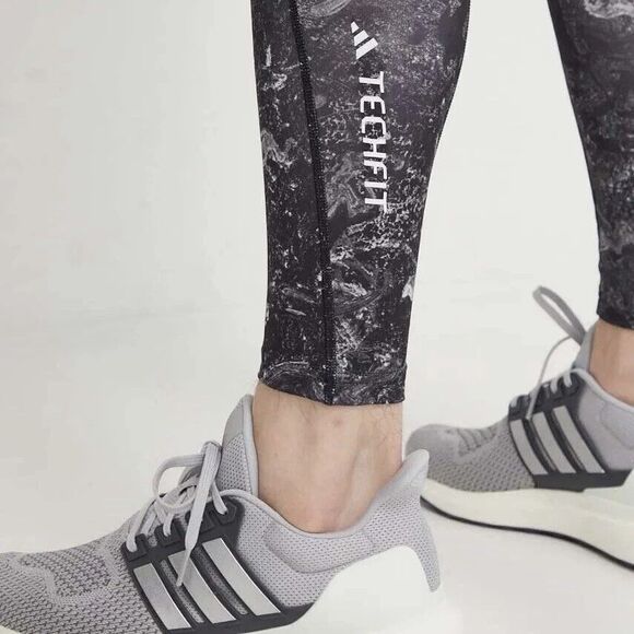 adidas Men's Long Performance Tights Tech-Fit Moisture Wicking Black Multi S - Picture 3 of 10